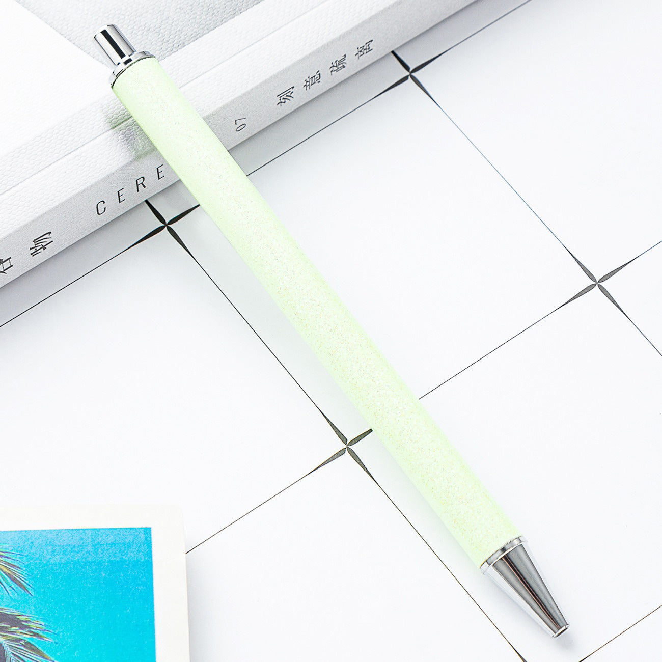 Wholesale Gold Powder Multicolor Metal Button Foreskin Pu Ballpoint Pen